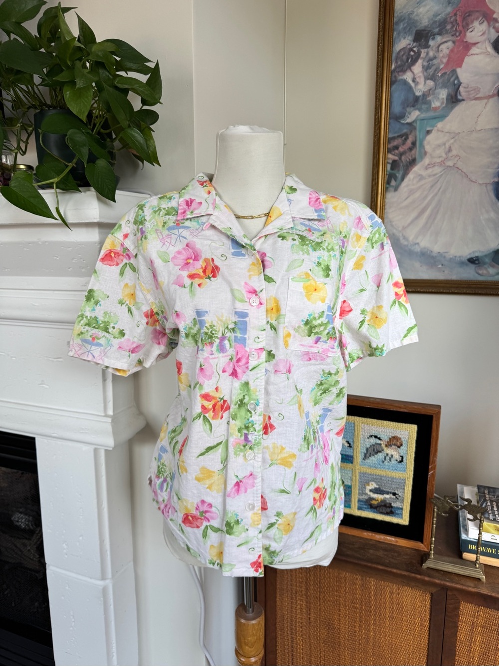 Floral Short-Sleeve Button-Down Shirt - White Multi
